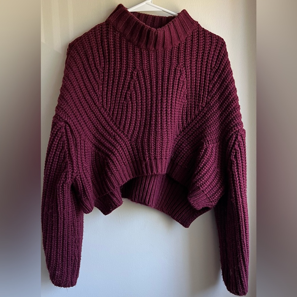 Gracia Dark Red Cowl Neck Sweater with Chunky Knit